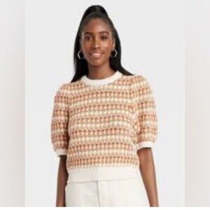 Puff Elbow Sleeve Crewneck Pullover Sweater